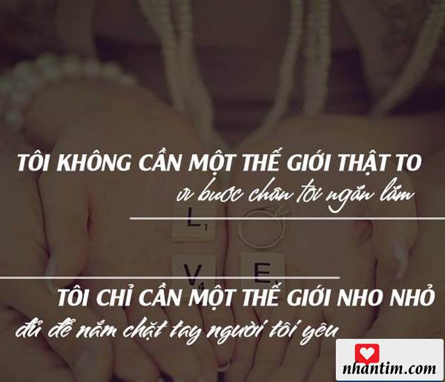 Tôi không cần một thế giới thật to vì bước chân tôi ngắn lắm. Tôi chỉ cần một thế giới nho nhỏ đủ để nắm chặt tay người tôi yêu