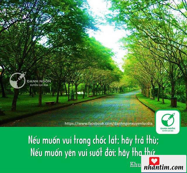 Nếu muốn vui trong chốc lát: Hãy trả thù. Nếu muốn yên vui suốt đời: Hãy tha thứ