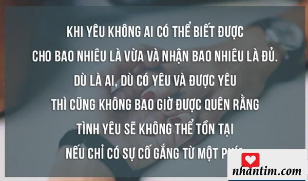 Khi yêu không ai biết được cho bao nhiêu là vừa và nhận bao nhiêu là đủ