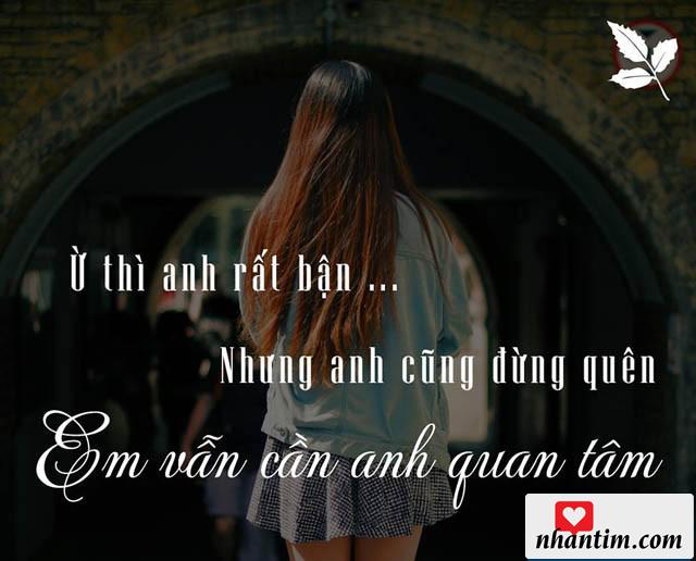 Ừ thì anh rất bận nhưng anh cũng đừng quên em vẫn cần anh quan tâm