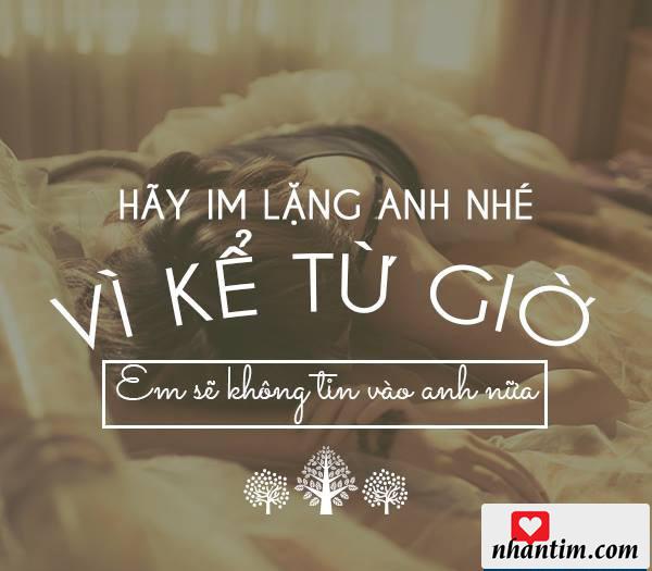 Hãy im lặng anh nhé, vì kể từ giờ, em sẽ không tin vào anh nữa.