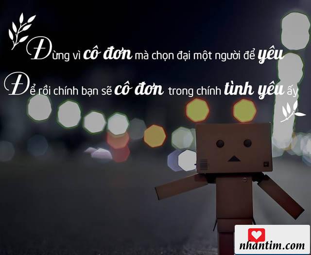 Đừng vì cô đơn mà chọn đại một người để yêu. Để rồi chính bạn sẽ cô đơn trong chính tình yêu ấy