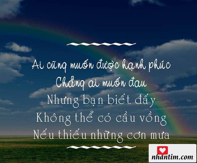 Ai cũng muốn được hạnh phúc, chẳng ai muốn đau. Nhưng bạn biết đấy, không thể có cầu vồng nếu thiếu những cơn mưa