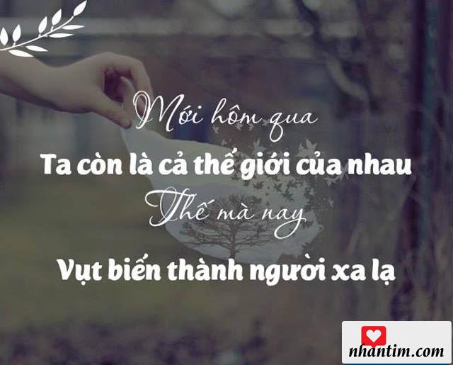 Mới hôm qua, ta còn là cả thế giới của nhau. Thế mà nay, vụt biến thành người xa lạ