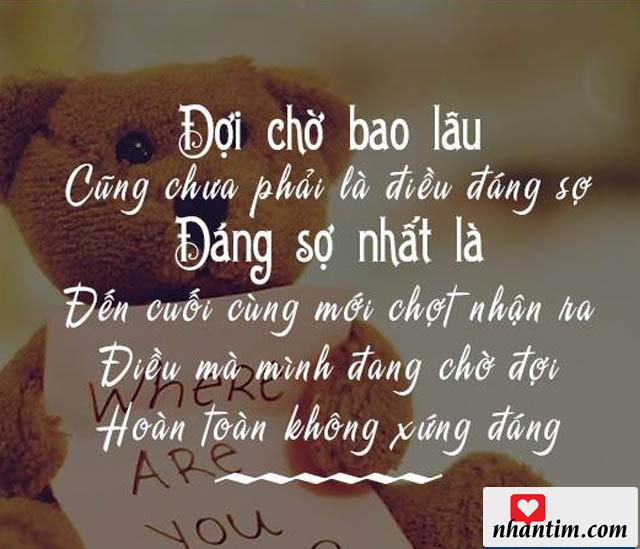 Đợi chờ bao lâu cũng không phải là điều đáng sợ. Đáng sợ nhất là đến cuối cùng mới chợt nhận ra điều mà mình đang chờ đợi hoàn toàn không xứng đáng