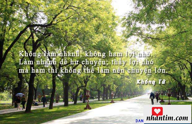 Không làm nhanh, không ham lợi nhỏ. Làm nhanh dễ hư chuyện; thấy lợi nhỏ mà ham thì không thể làm nên chuyện lớn.